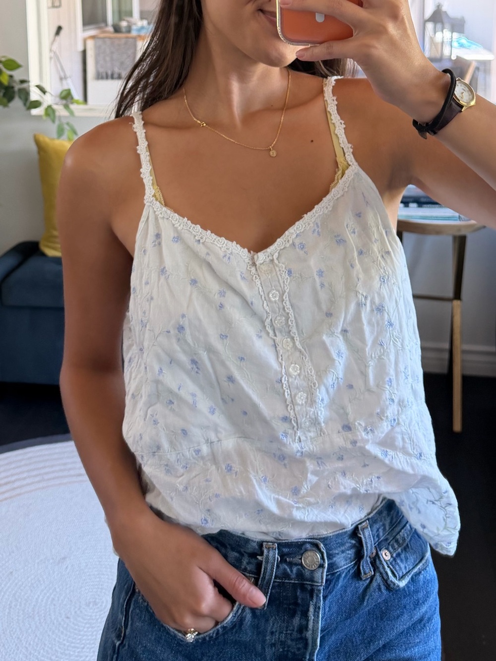 Eileen West Vintage White Floral Eyelet Camisole Top